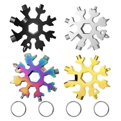 Portable 18-in-1 Snowflake Multi-Tool – Stainless Steel Pocket Wrench