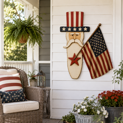 Vintage Uncle Sam Patriotic Wall Hanging with Flag
