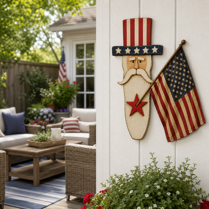 Vintage Uncle Sam Patriotic Wall Hanging with Flag