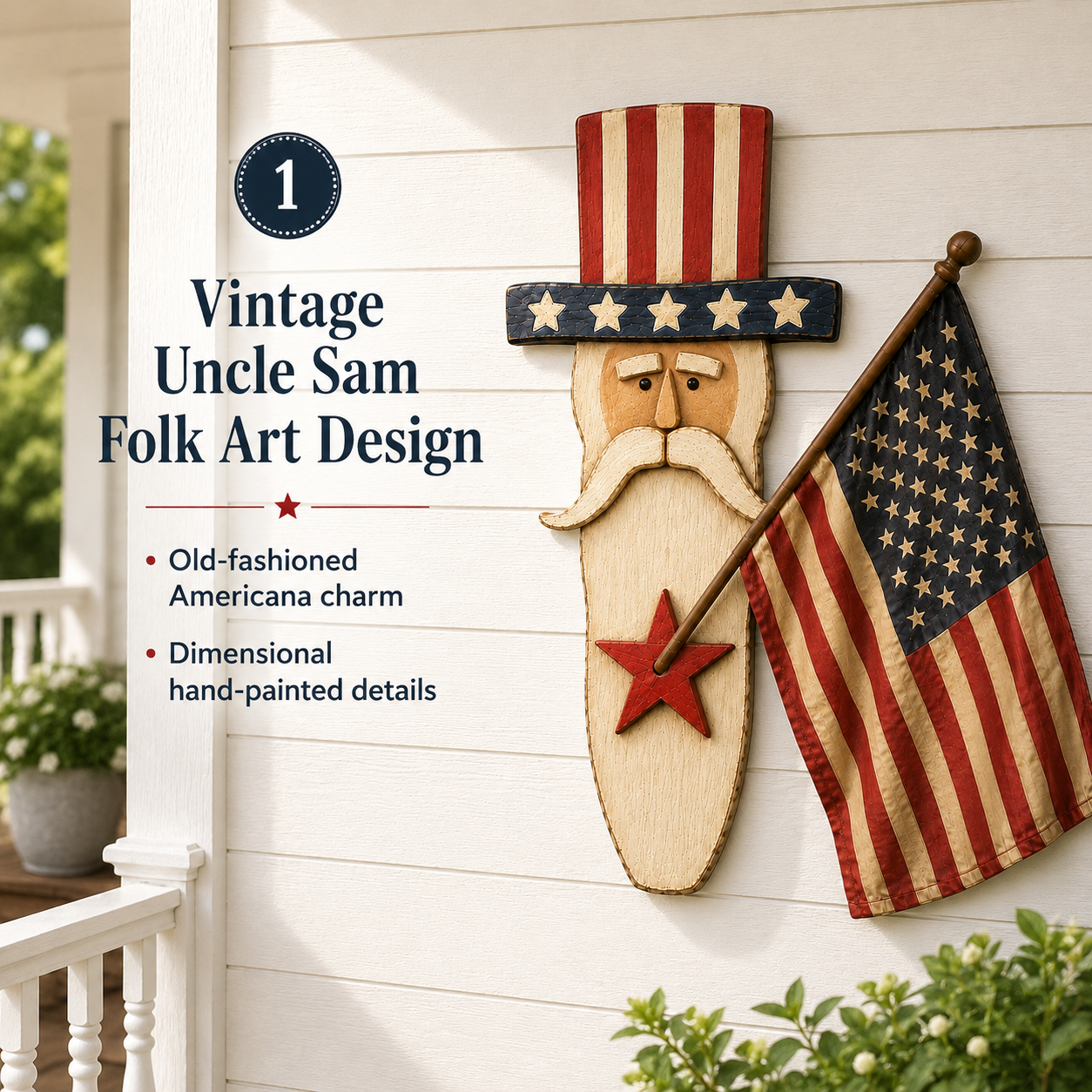 Vintage Uncle Sam Patriotic Wall Hanging with Flag