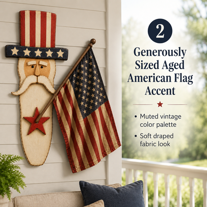 Vintage Uncle Sam Patriotic Wall Hanging with Flag