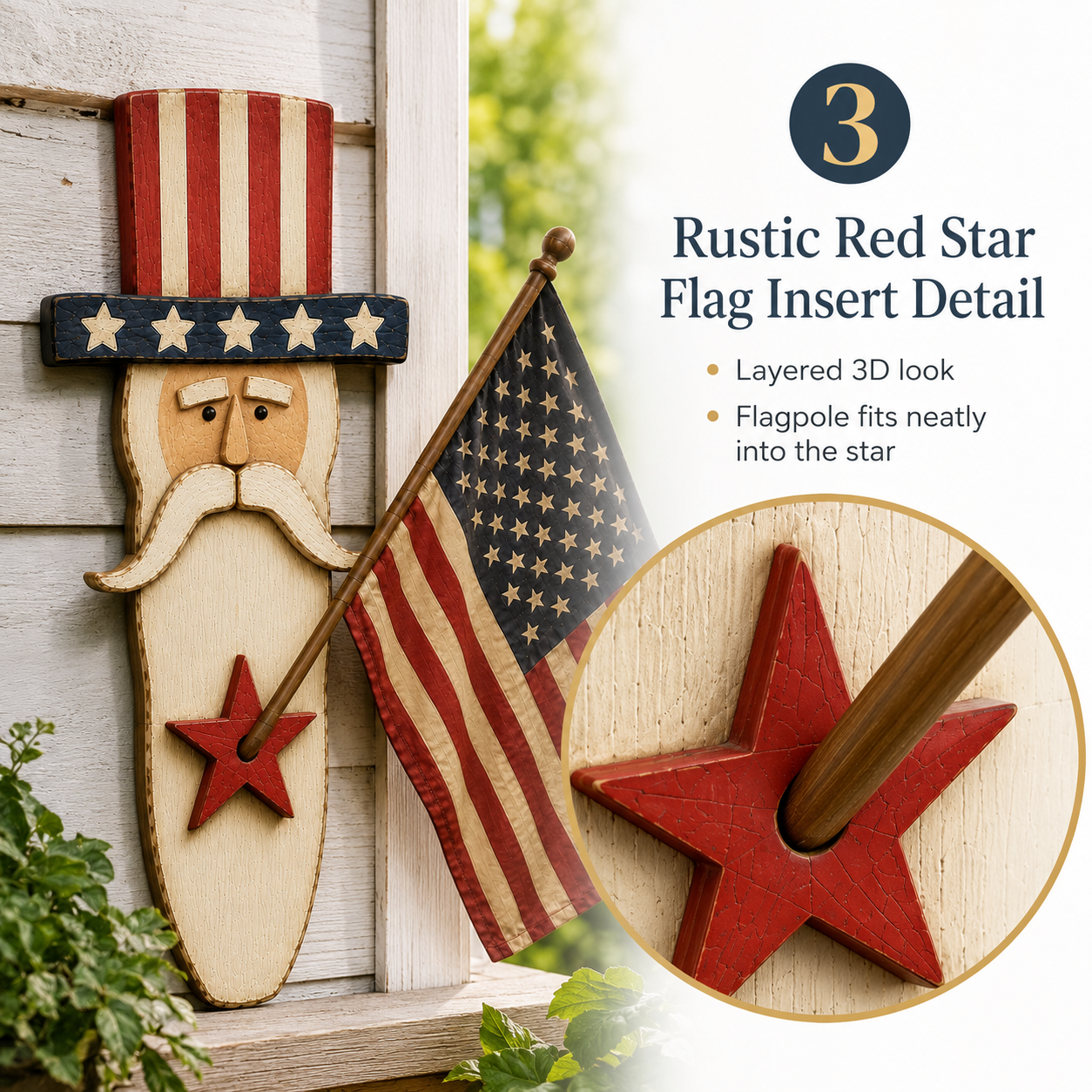 Vintage Uncle Sam Patriotic Wall Hanging with Flag