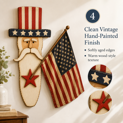 Vintage Uncle Sam Patriotic Wall Hanging with Flag