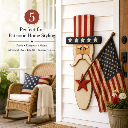Vintage Uncle Sam Patriotic Wall Hanging with Flag