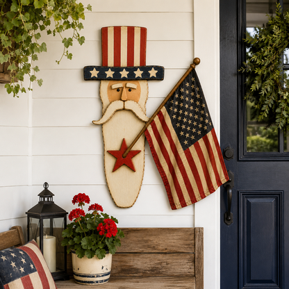 Vintage Uncle Sam Patriotic Wall Hanging with Flag
