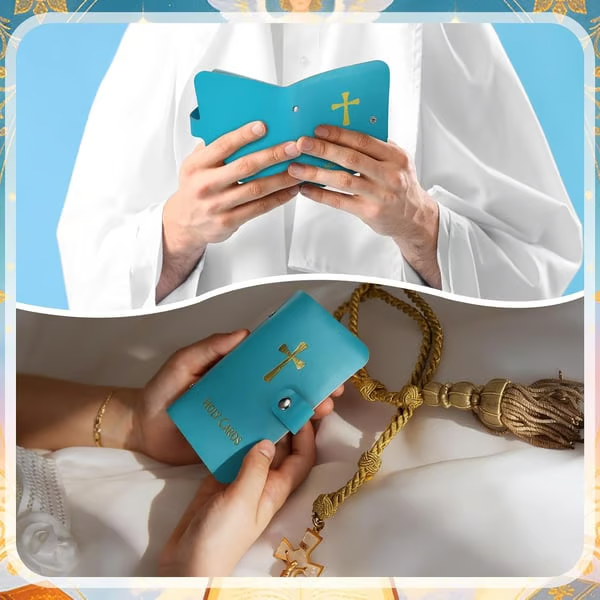✝️🙏Catholic Faux Leather Holy Card Holder – Pocket Prayer Card Organizer with Snap Closure
