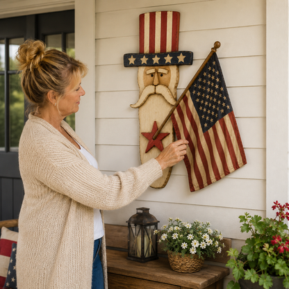 Vintage Uncle Sam Patriotic Wall Hanging with Flag