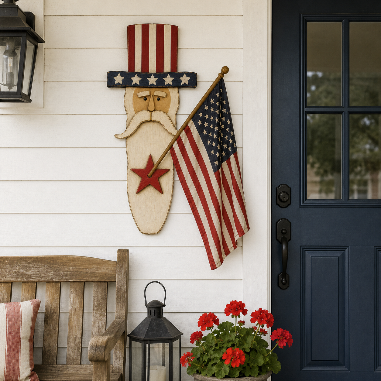 Vintage Uncle Sam Patriotic Wall Hanging with Flag
