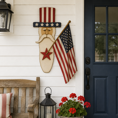 Vintage Uncle Sam Patriotic Wall Hanging with Flag