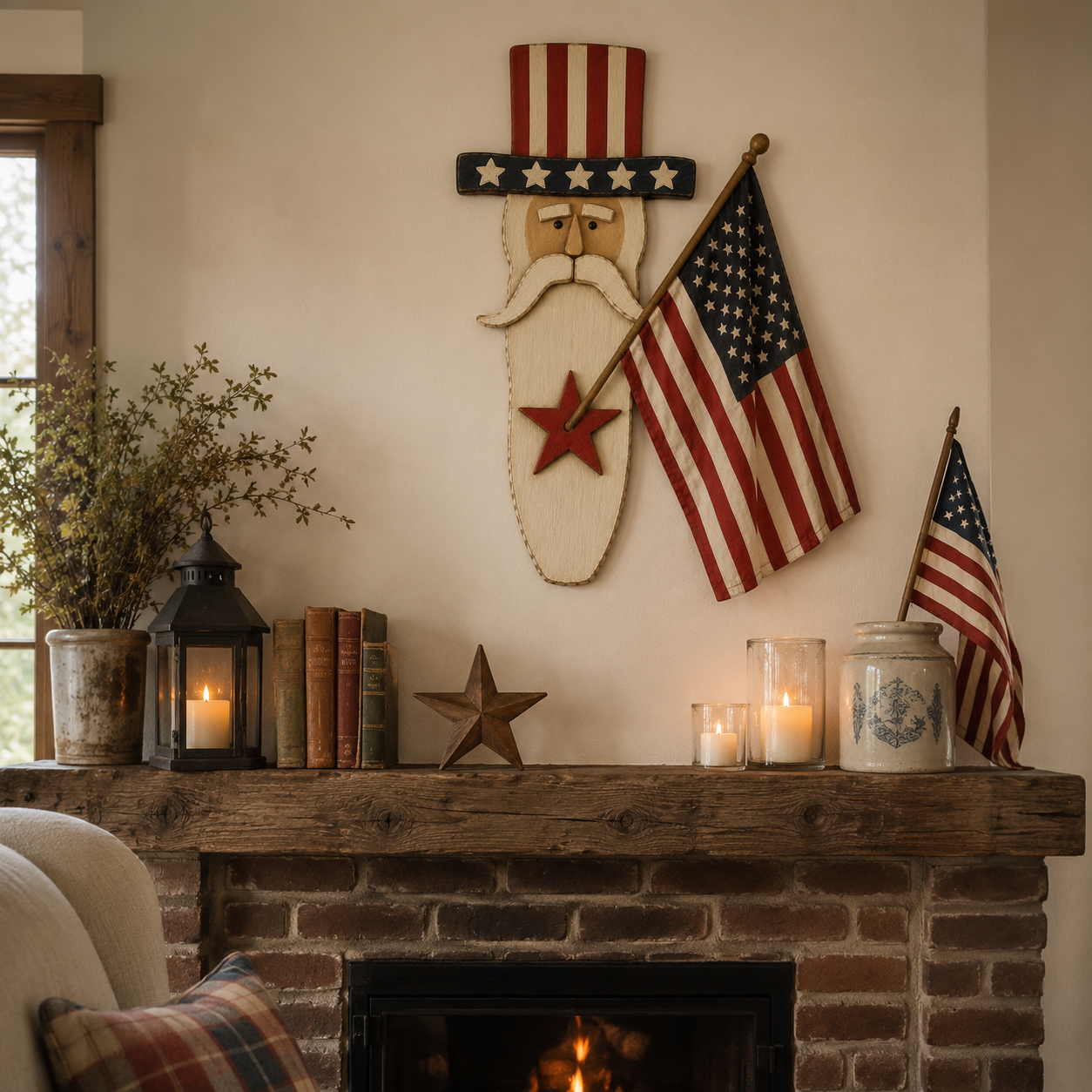 Vintage Uncle Sam Patriotic Wall Hanging with Flag