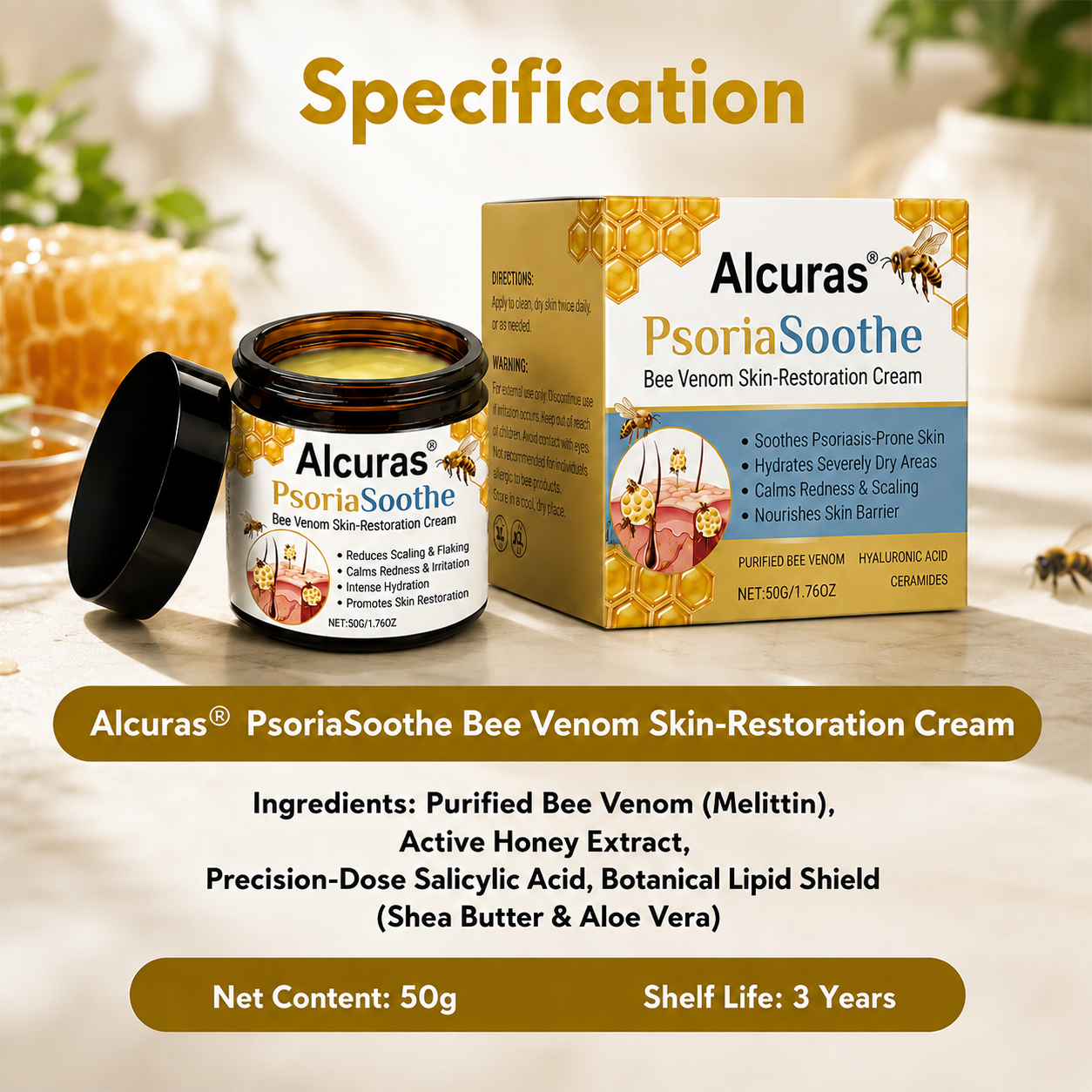Alcuras® PsoriaSoothe Bee Venom Skin-Restoration Cream