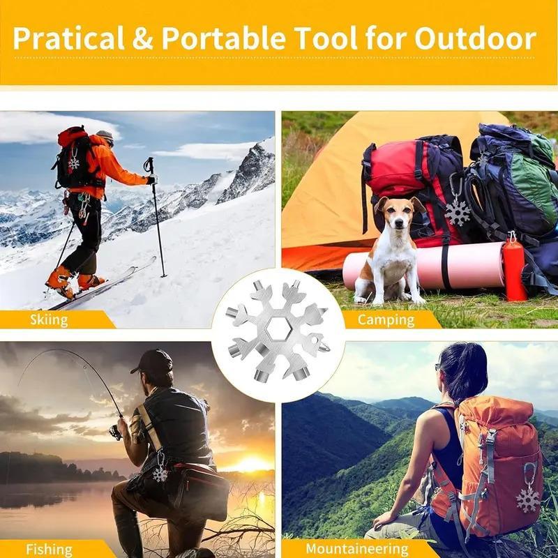 Portable 18-in-1 Snowflake Multi-Tool – Stainless Steel Pocket Wrench