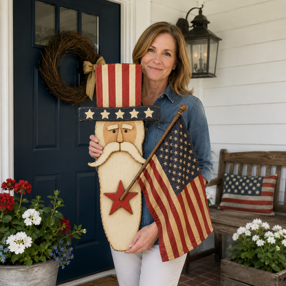 Vintage Uncle Sam Patriotic Wall Hanging with Flag