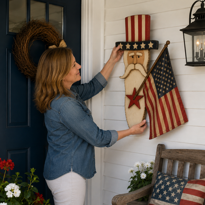 Vintage Uncle Sam Patriotic Wall Hanging with Flag