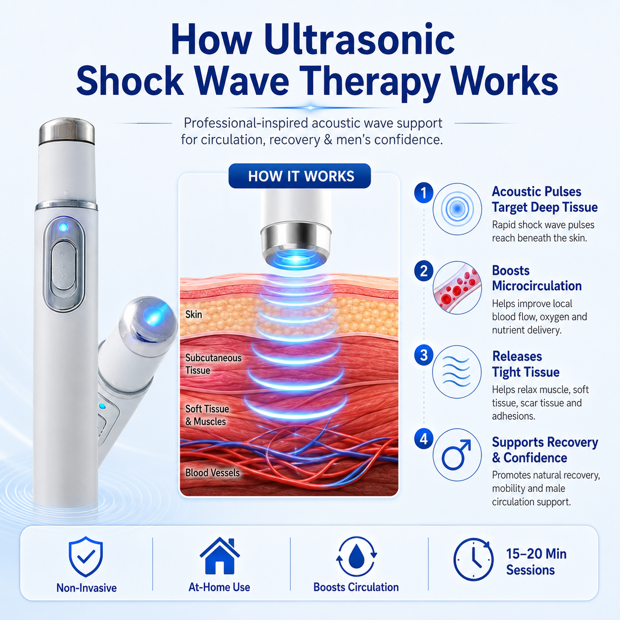 Mresio® Ultrasonic Shock Wave Therapy Massager——Restore Circulation. Relieve Deep Pain. Rebuild Male Confidence.