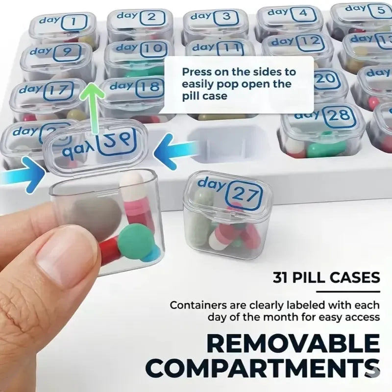💪31-Day Detachable Monthly Pill Organizer