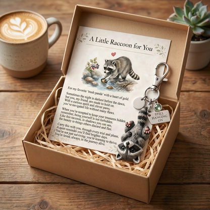 🦝 "Still Hanging On" Trash Panda Keychain & Keepsake Card Set | The Perfect Encouragement Gift 💖