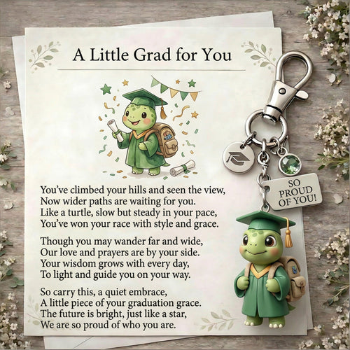 "Slow, Steady & So Proud!" 🐢 The Little Turtle Graduate Keychain & Keepsake Poem Card Set 🎓