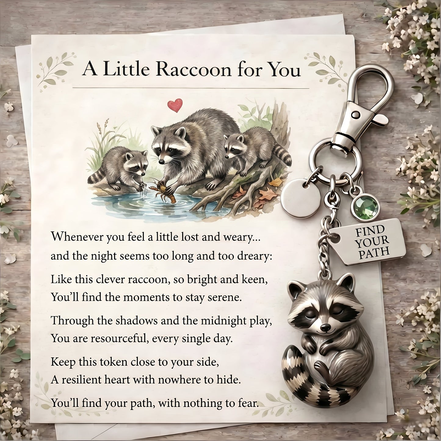🦝 "Still Hanging On" Trash Panda Keychain & Keepsake Card Set | The Perfect Encouragement Gift 💖