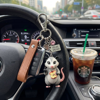 "Zero F*cks Given" Opossum Keychain w/ Custom Birthstone & Funny Poem Card 🐾🗑️