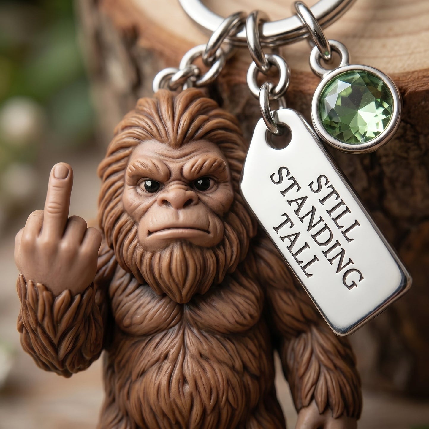 The "Still Standing Tall" Middle Finger Bigfoot Keychain & Poem Card 🌲🖕🤎