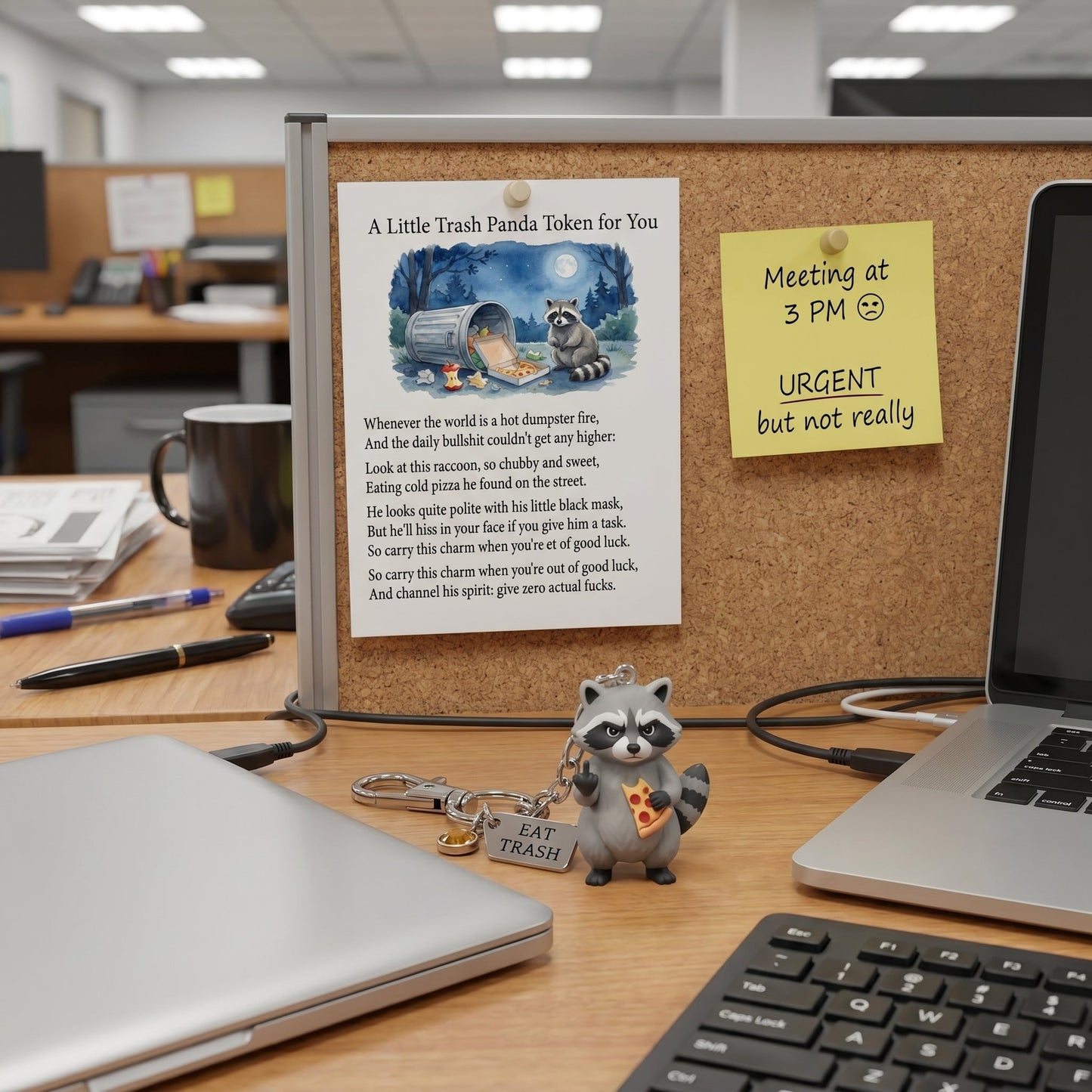 The "Zero F*cks" Trash Panda Keychain & Poem Set 🦝🍕 | Ultimate Dumpster Fire Survival Gift