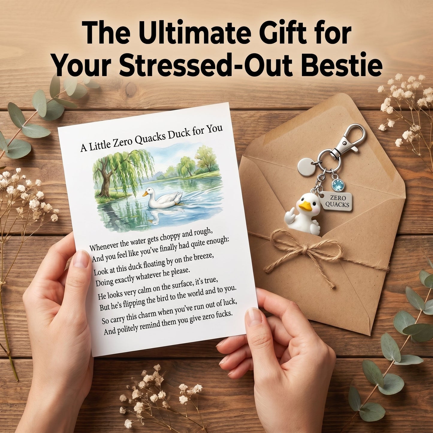 "Zero Quacks Given" Middle Finger Duck Keychain & Poem Card Set - The Ultimate Cheeky Gift!