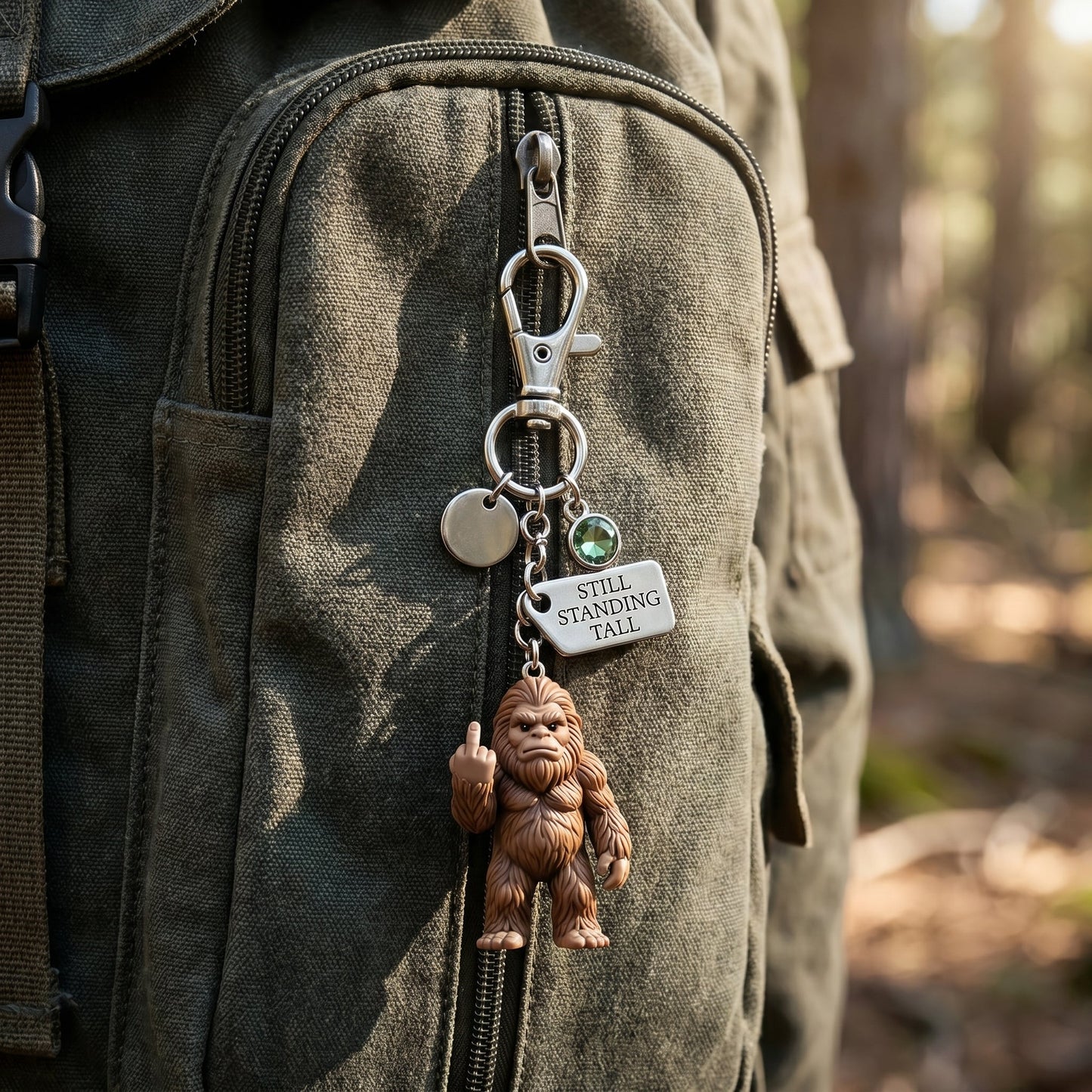 The "Still Standing Tall" Middle Finger Bigfoot Keychain & Poem Card 🌲🖕🤎