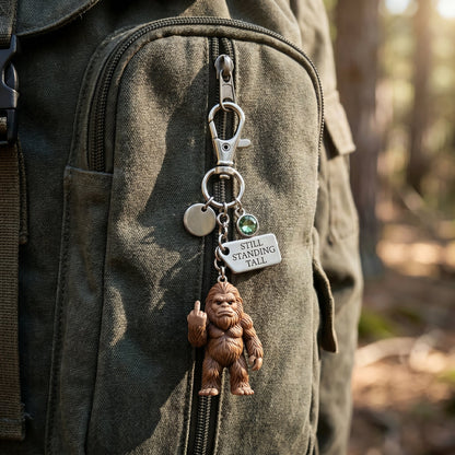 The "Still Standing Tall" Middle Finger Bigfoot Keychain & Poem Card 🌲🖕🤎